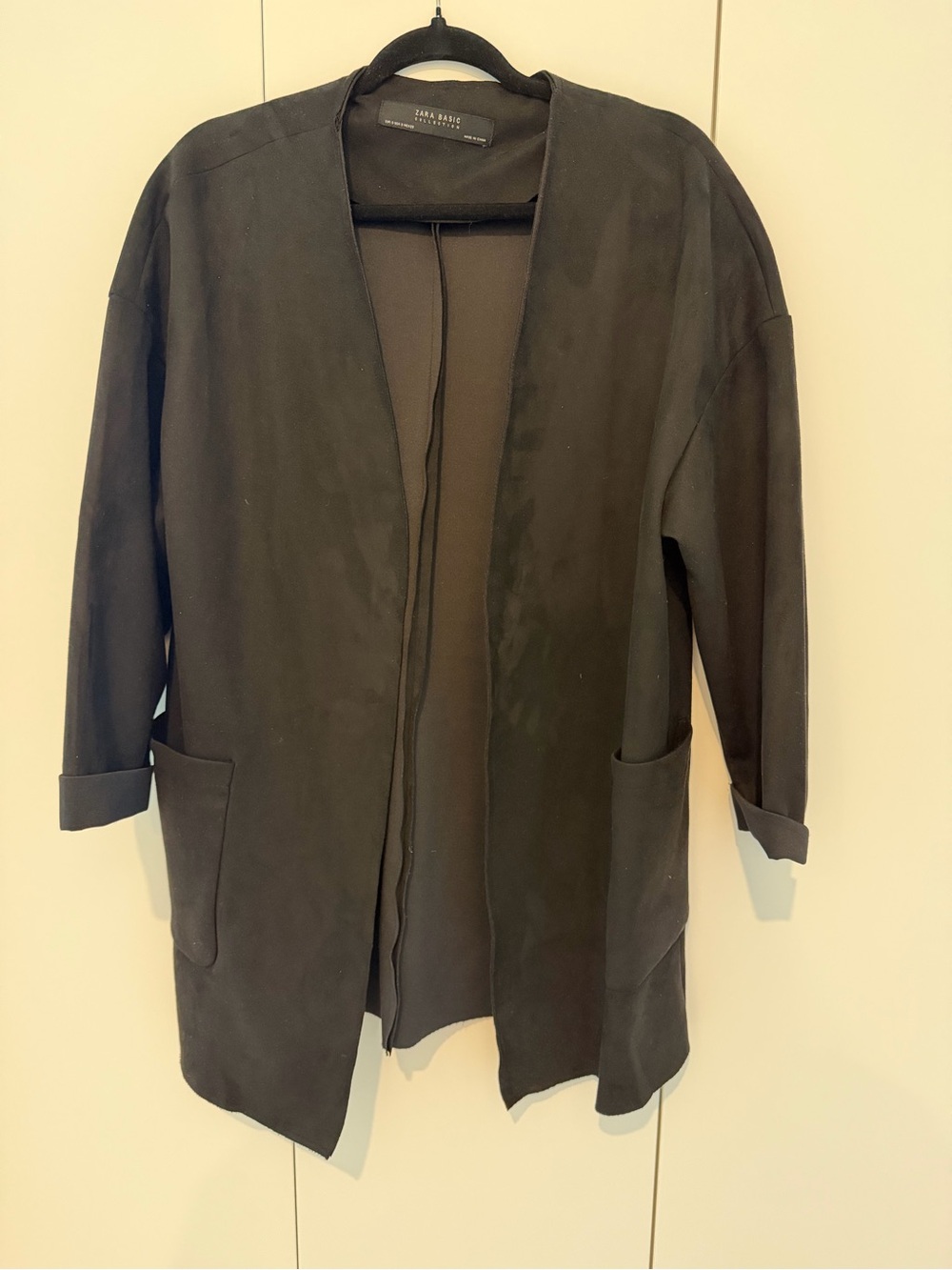 Zara Black Open-Front Longline Blazer with Pockets